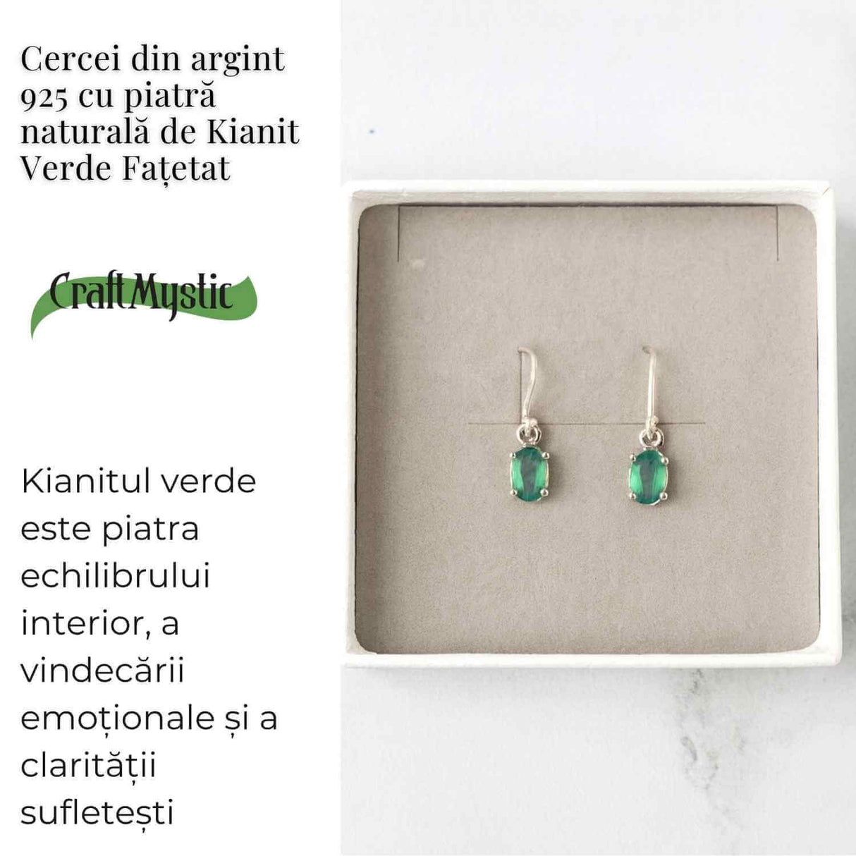 Cercei Argint 925 cu Kianit Verde Fatetat - Echilibru Interior si Claritate Sufleteasca