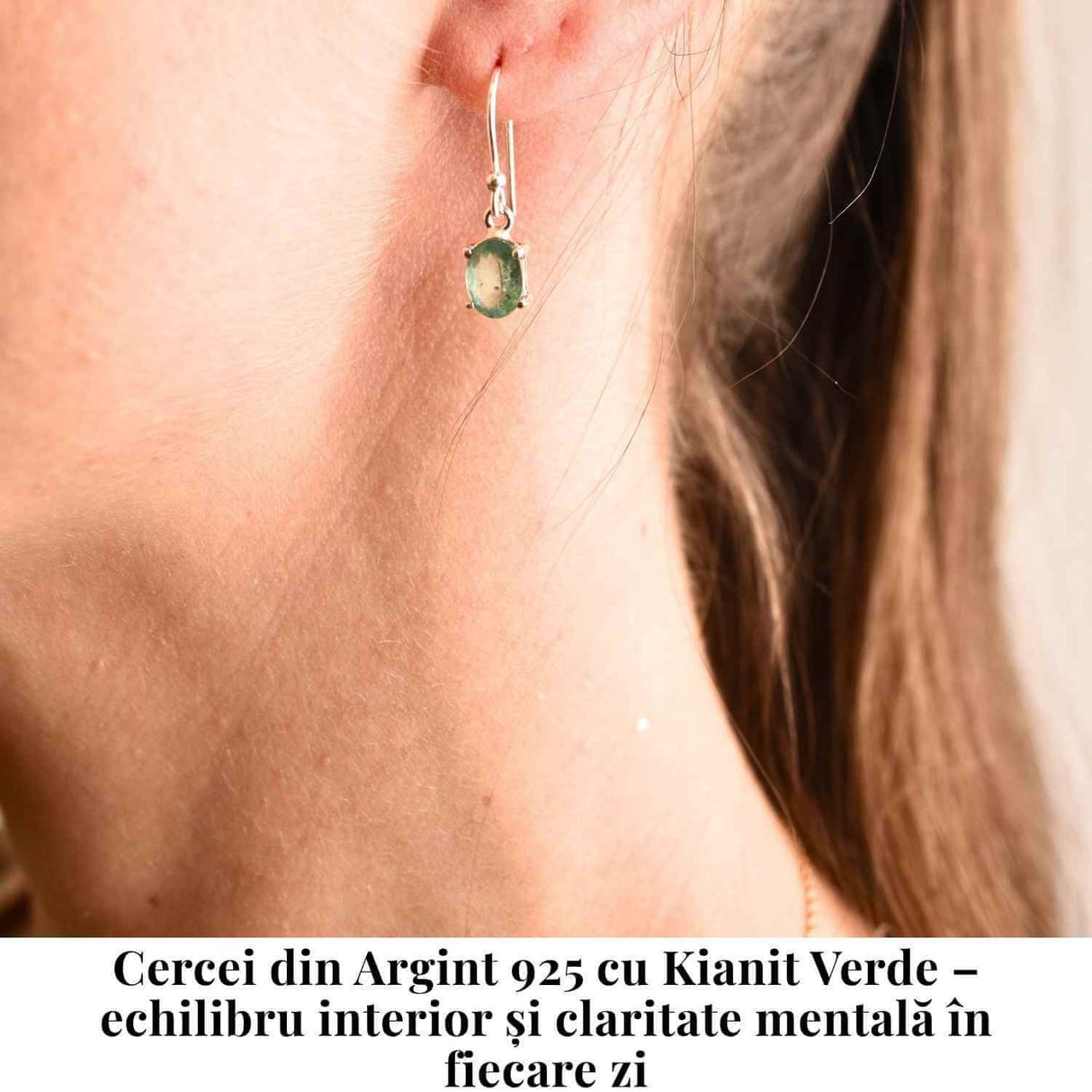 Cercei Argint 925 cu Kianit Verde Fatetat - Echilibru Interior si Claritate Sufleteasca