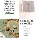 Colier Turnulet din Dublu Cuart de Stanca - Claritate Mentala si Protectie Energetica - Argint 925 Placat cu Aur 18K