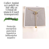 Colier Turnulet din Dublu Cuart de Stanca - Claritate Mentala si Protectie Energetica - Argint 925 Placat cu Aur 18K