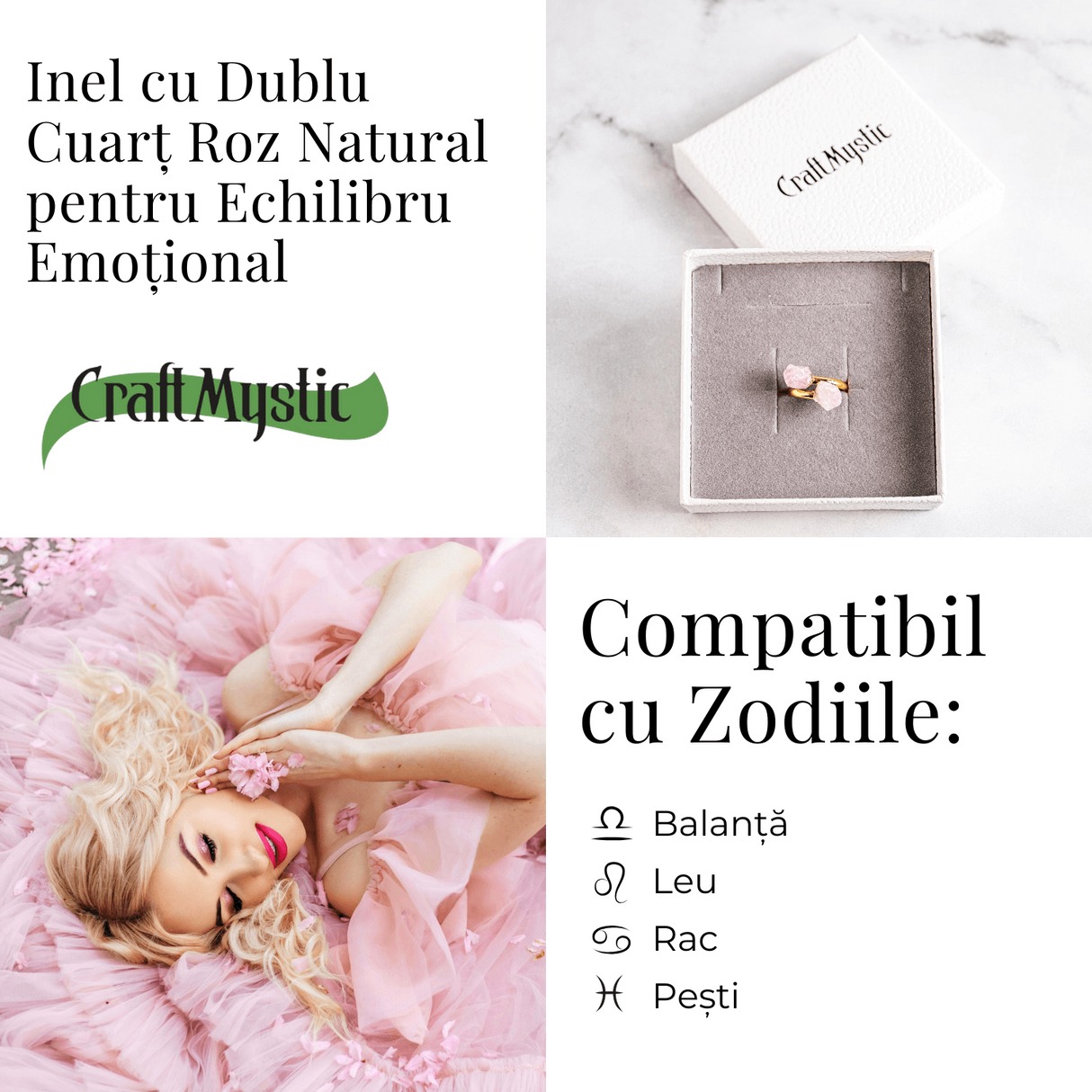 Inelul iubirii - Dublu Cuart roz natural pentru armonie si echilibru emotional