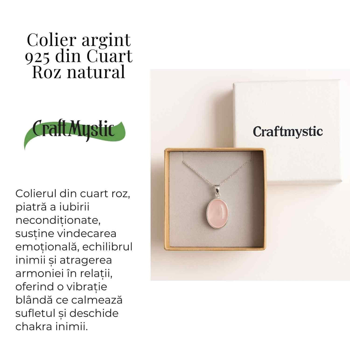 Colier cu argint 925 si piatra din cuart roz natural 9.46 - 10.04 grame - Echilibru si iubire profunda