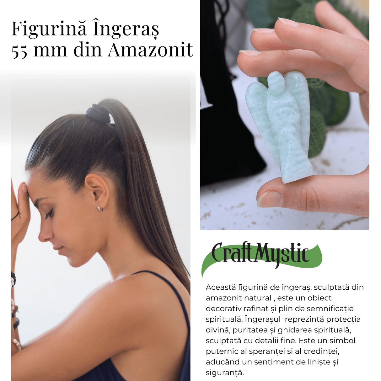 Figurina Inger 55mm din Amazonit Sculptat Manual - Protectie si Liniste