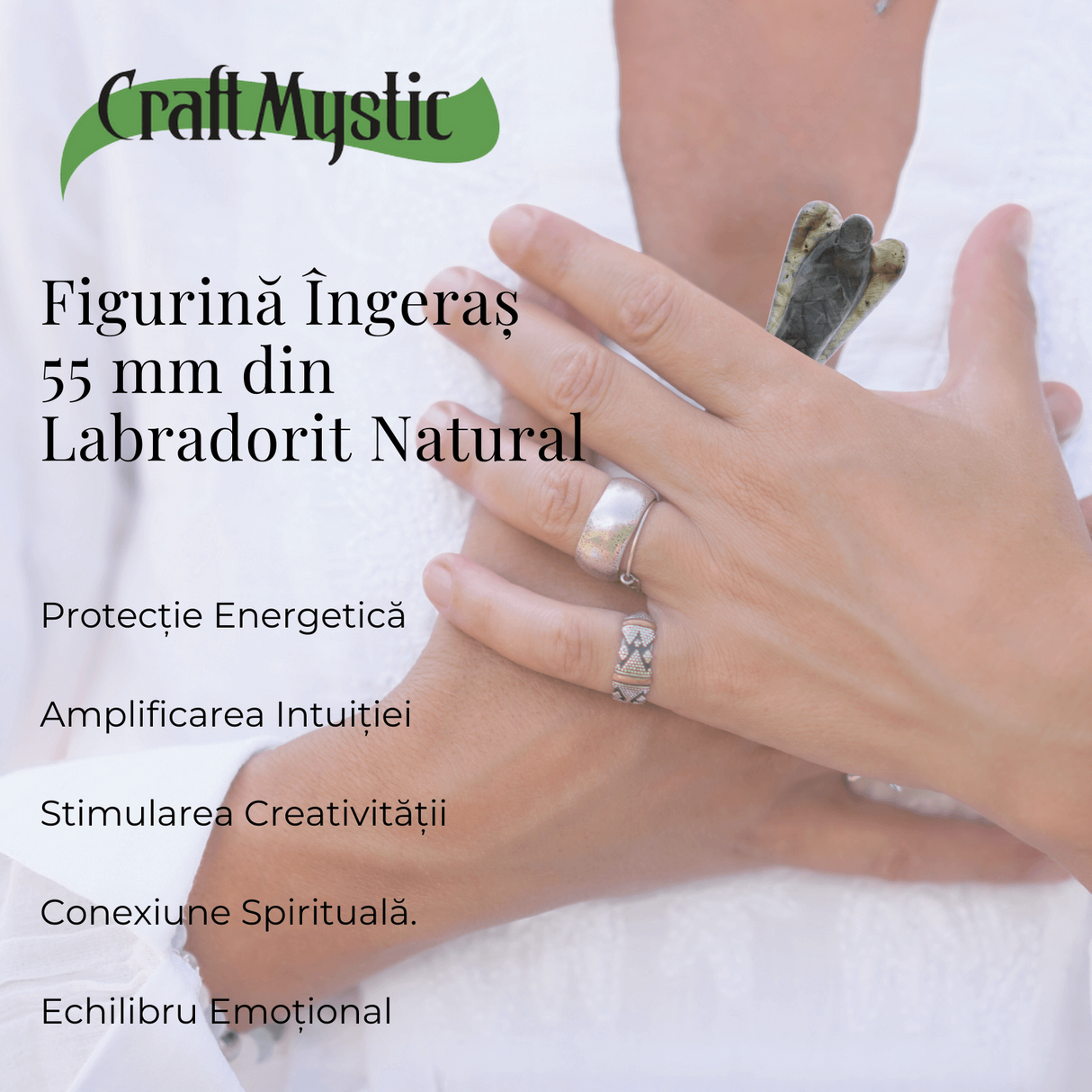 Figurina Inger 55mm din Labradorit Sculptat Manual - Protectie si Liniste