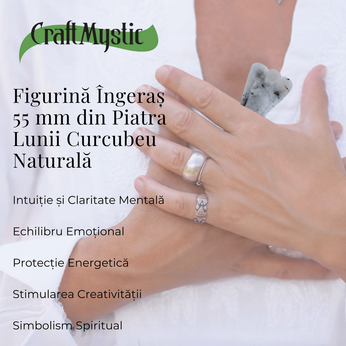 Figurina Inger 55mm din Piatra Lunii Curcubeu - Liniste si Armonie