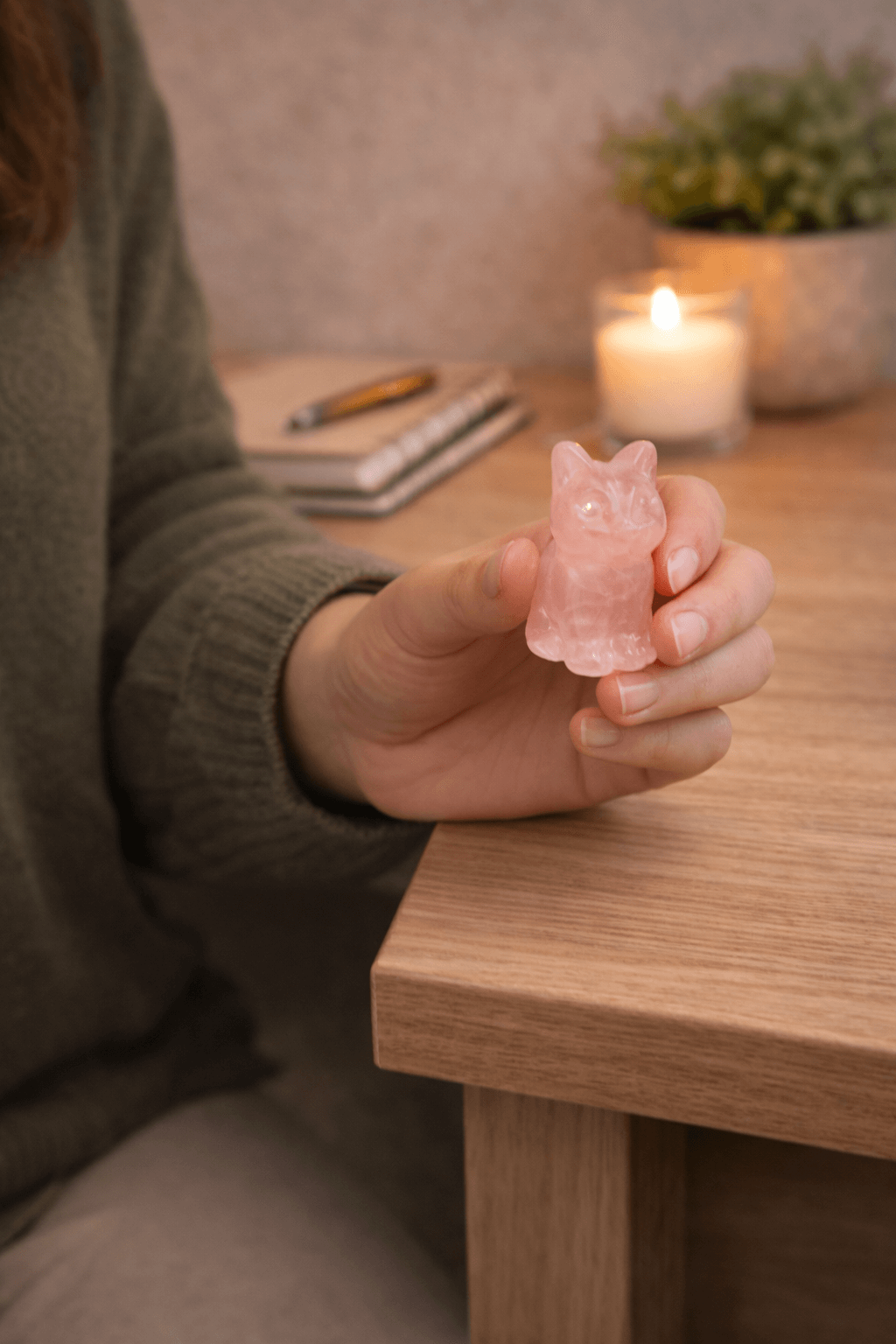 Figurina Pisica din Cuart Roz – Simbol al Iubirii, Blandetii si Vindecarii Emotionale