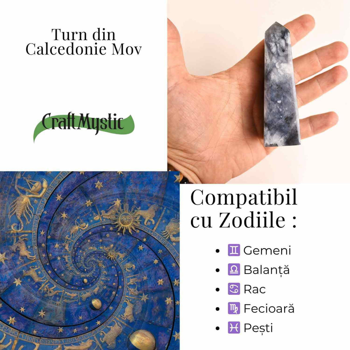 Turn din Calcedonie Mov 10-11 cm - Claritate in ganduri, liniste in suflet