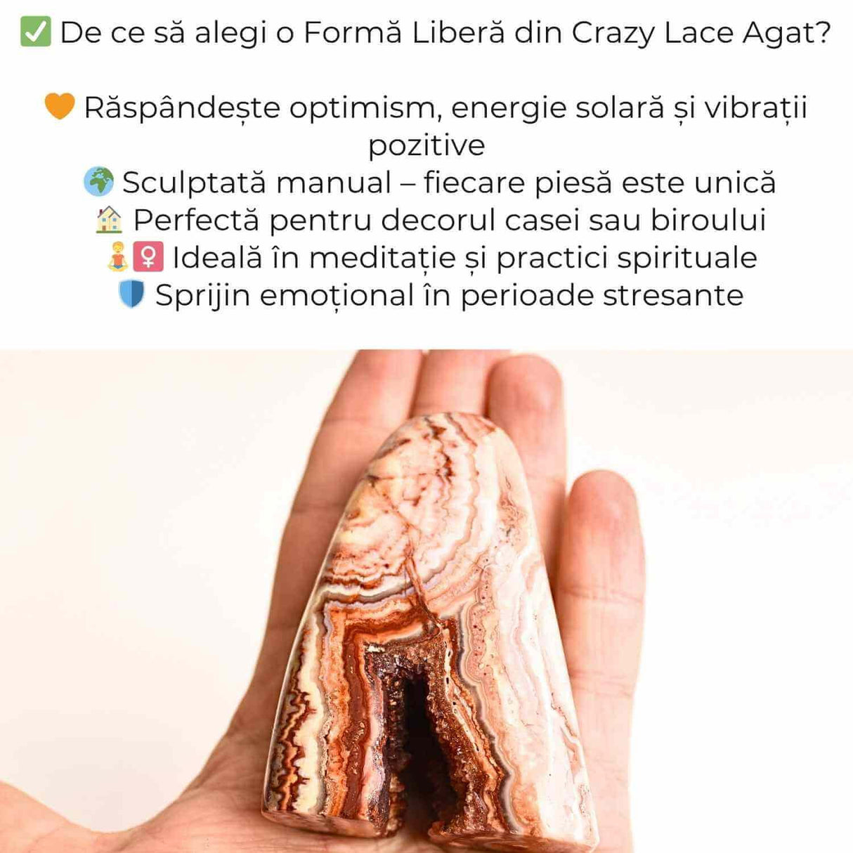 Forma libera din agat Crazy Lace - Energie solara si echilibru emotional