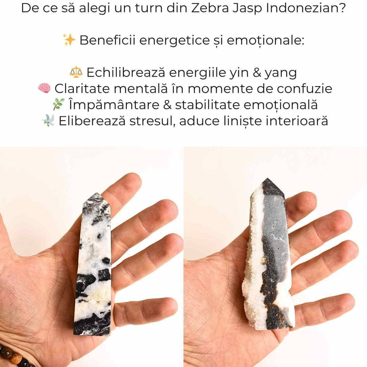Turn din Jasp Zebra cu Druzy - Echilibru intre lumina si umbra