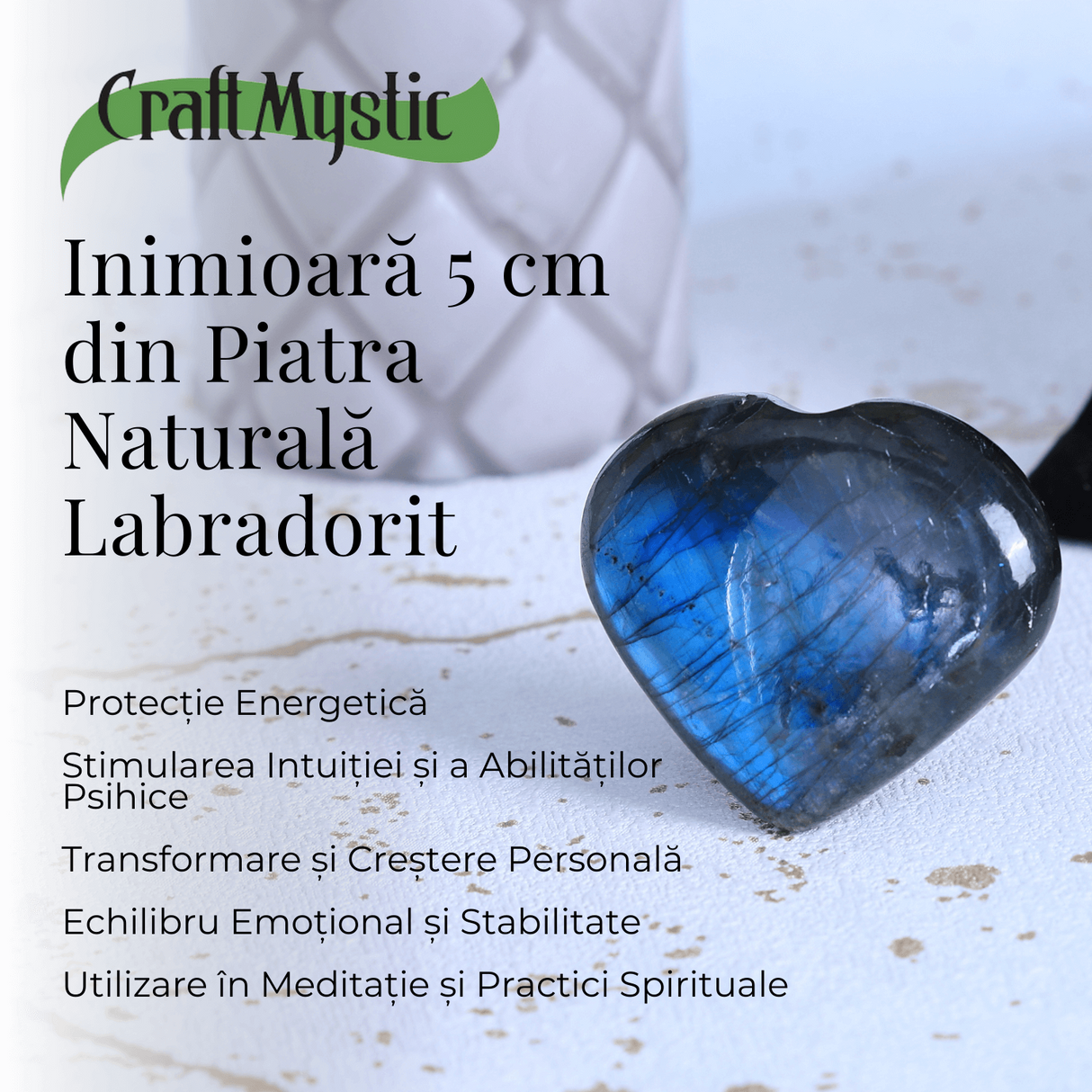 Inimioara 50-55 mm din piatra naturala Labradorit - Protectie si Creativitate