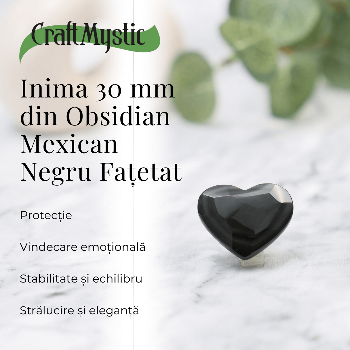 Inimioara Decorativa 30 mm din Obsidian Negru Curcubeu Fatetat Mexican