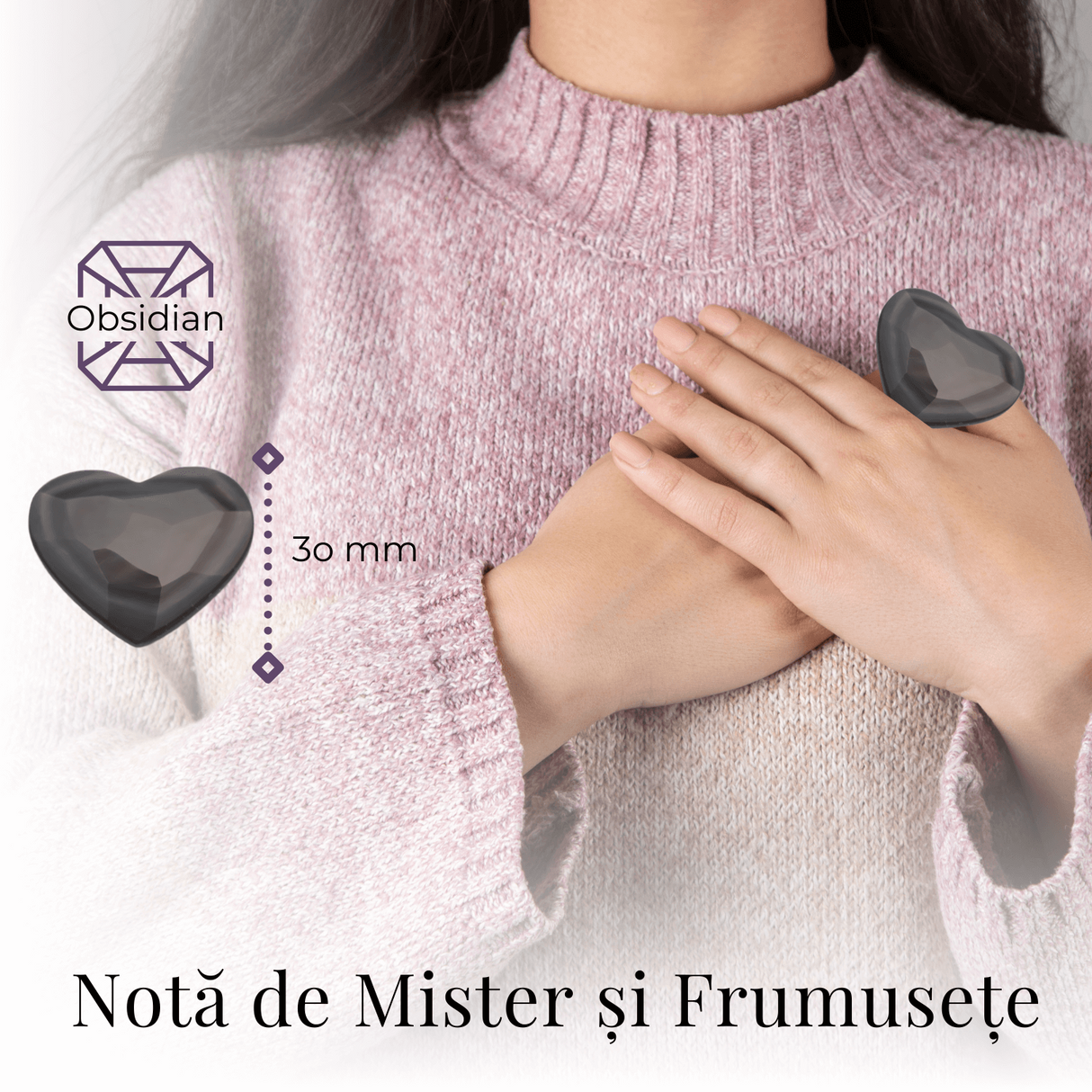 Inimioara Decorativa 30 mm din Obsidian Negru Curcubeu Fatetat Mexican