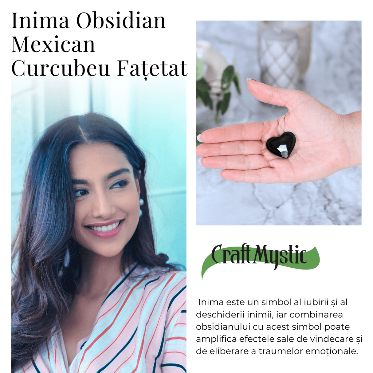 Inimioara Decorativa 30 mm din Obsidian Negru Curcubeu Fatetat Mexican