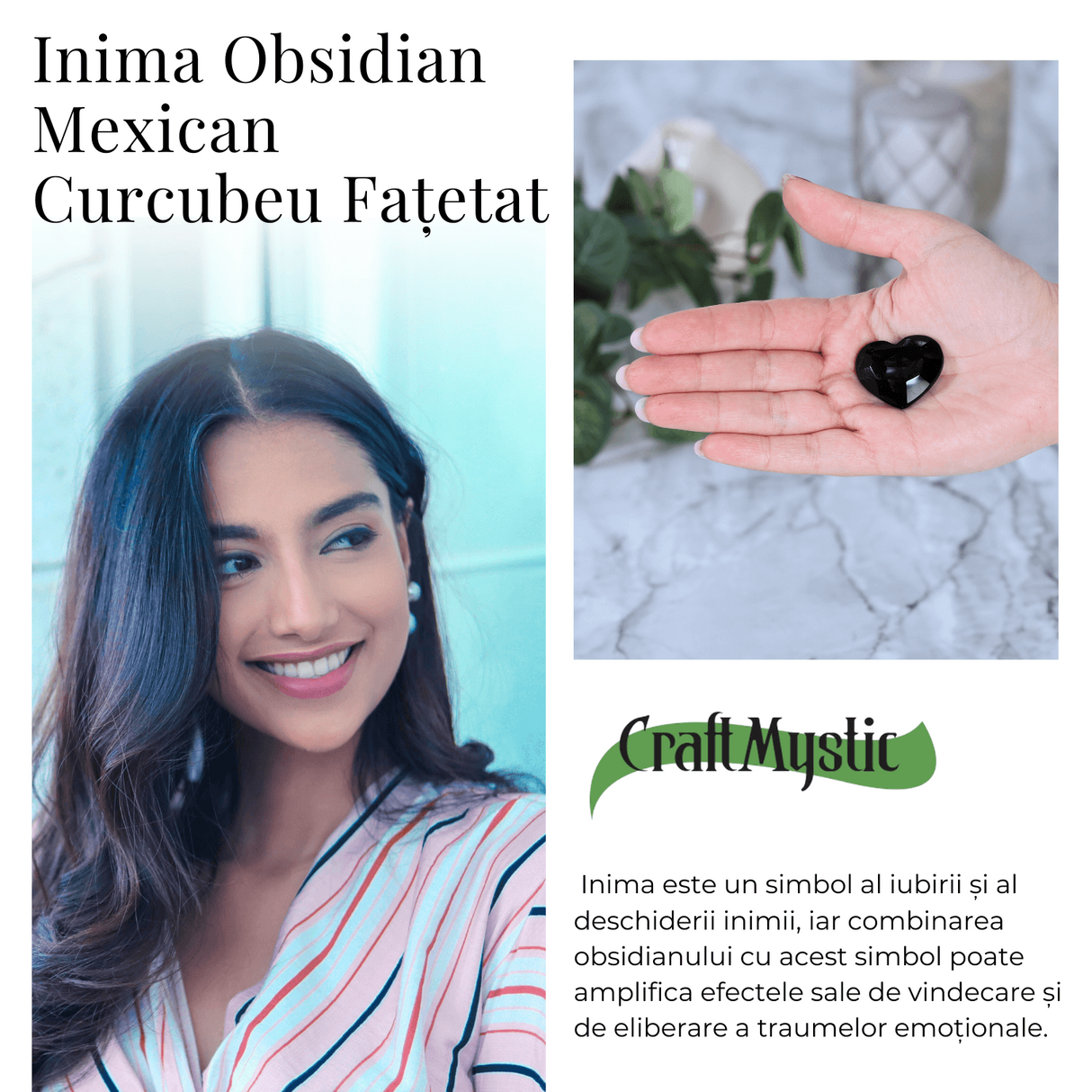 Inimioara Decorativa 30 mm din Obsidian Negru Fatetat Mexican