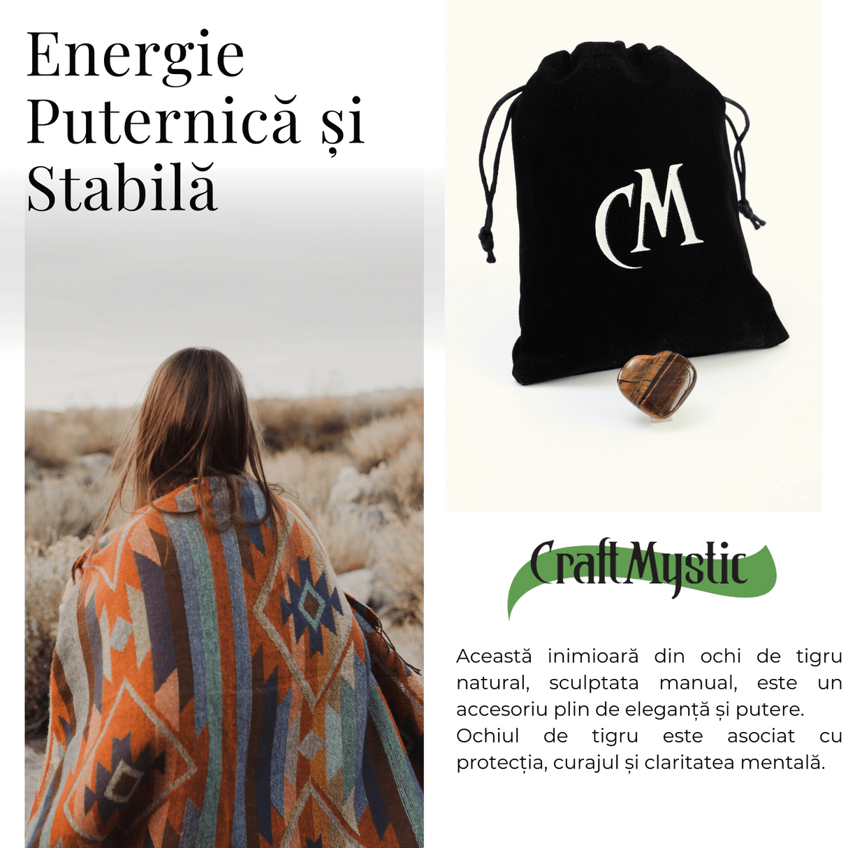 Inima Sculptata Manual de 30mm din Ochi de Tigru - Protectie si Curaj
