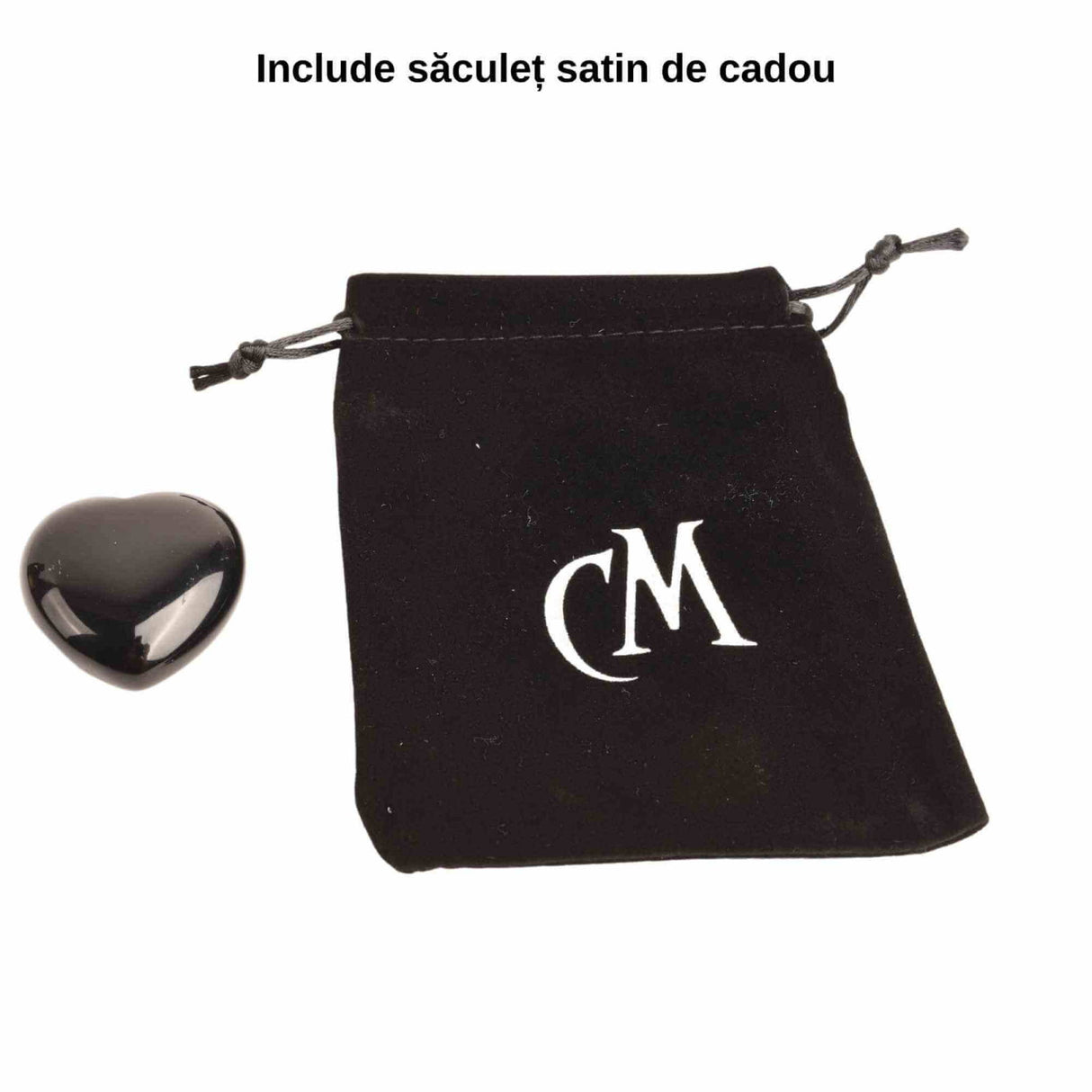 Inimioara cristal Obsidian Negru 4 cm si saculet satin inclus - pentru protectie, stabilitate si armonie