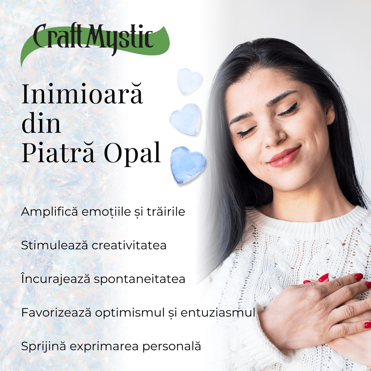 Inima din Cristal de Opalita Sculptata Manual - Piatra Semipretioasa pentru Bijuterii si Impachetare cu Sarma