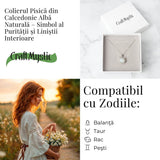 Puritate si Armonie -Colier pisica din calcedonie alba naturala cu lant din argint 925