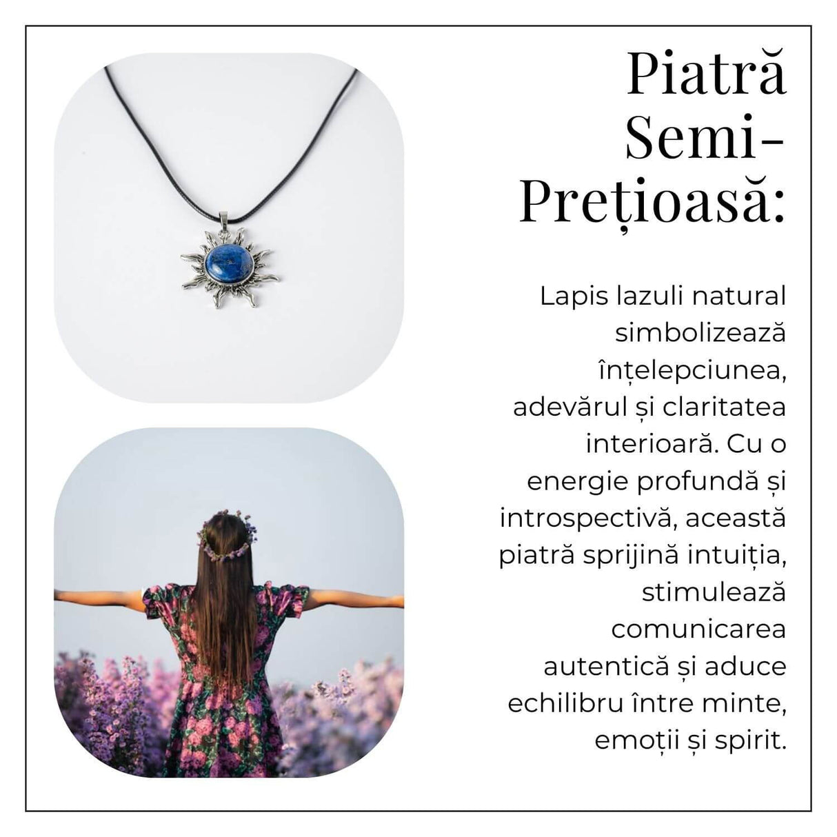 Intelepciune si Creativitate - Colier Soare cu Lapis Lazuli Natural