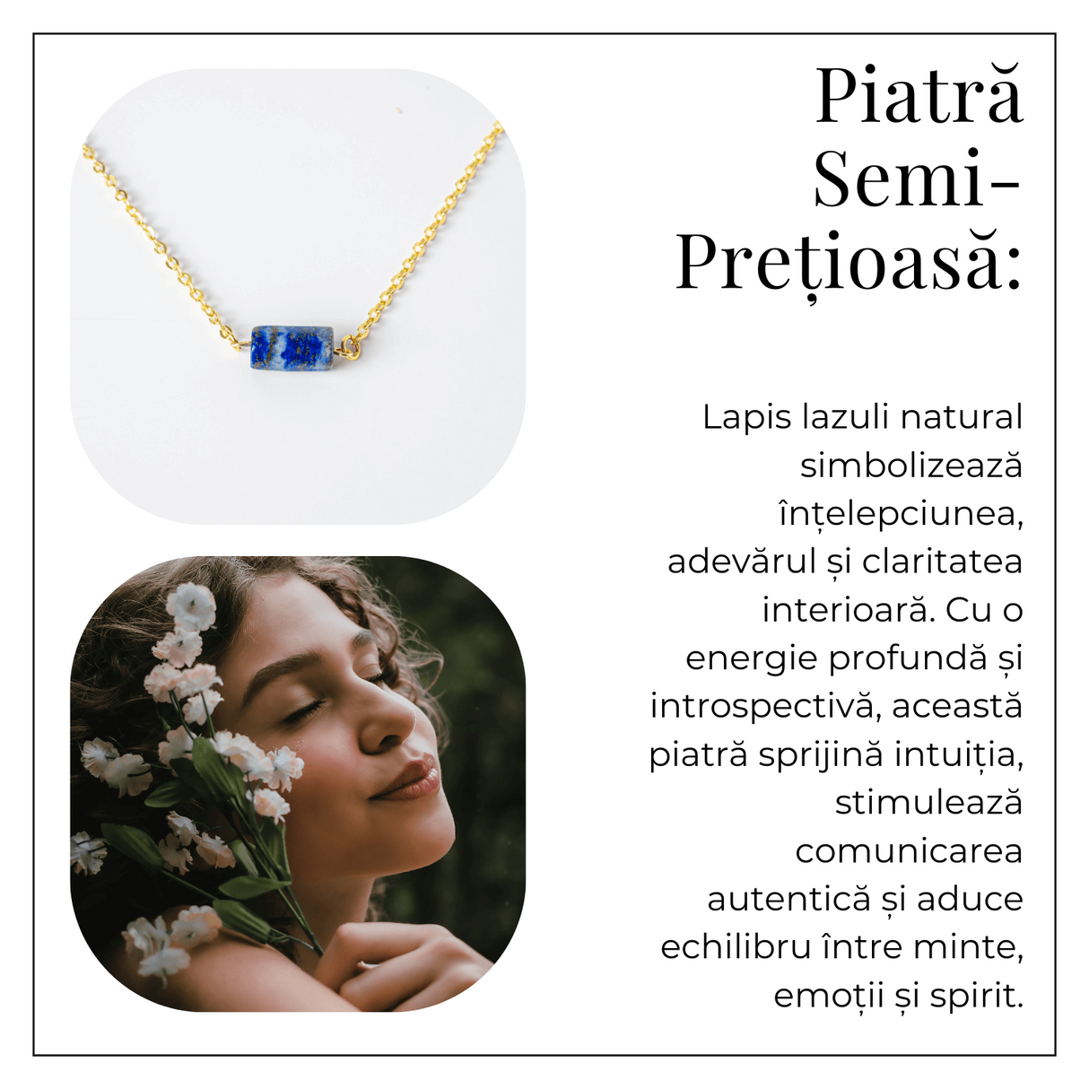 Intelepciune si Claritate - Colier cu Pandantiv Hexagonal din Lapis Lazuli Natural pe Lant de Cupru