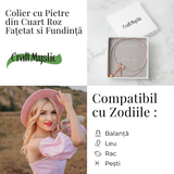 Iubire si Delicatețe - Colier din Cuart Roz Fatetat cu Fundita