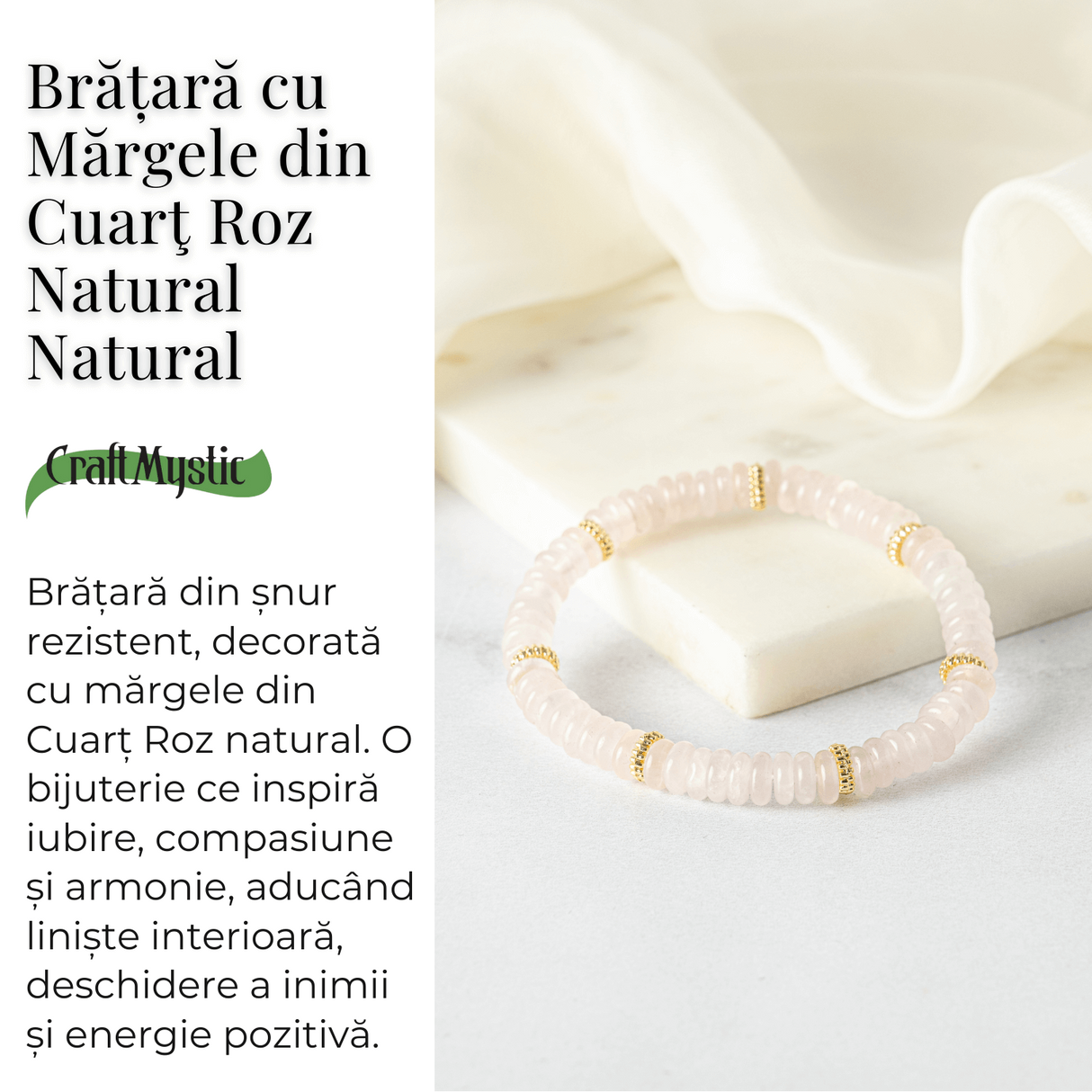 Iubire si Armonie - Bratara din Cuart Roz Natural