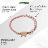 Bratara Cuart Roz si Perle - Energie de Iubire, Delicatețe si Armonie Interioara