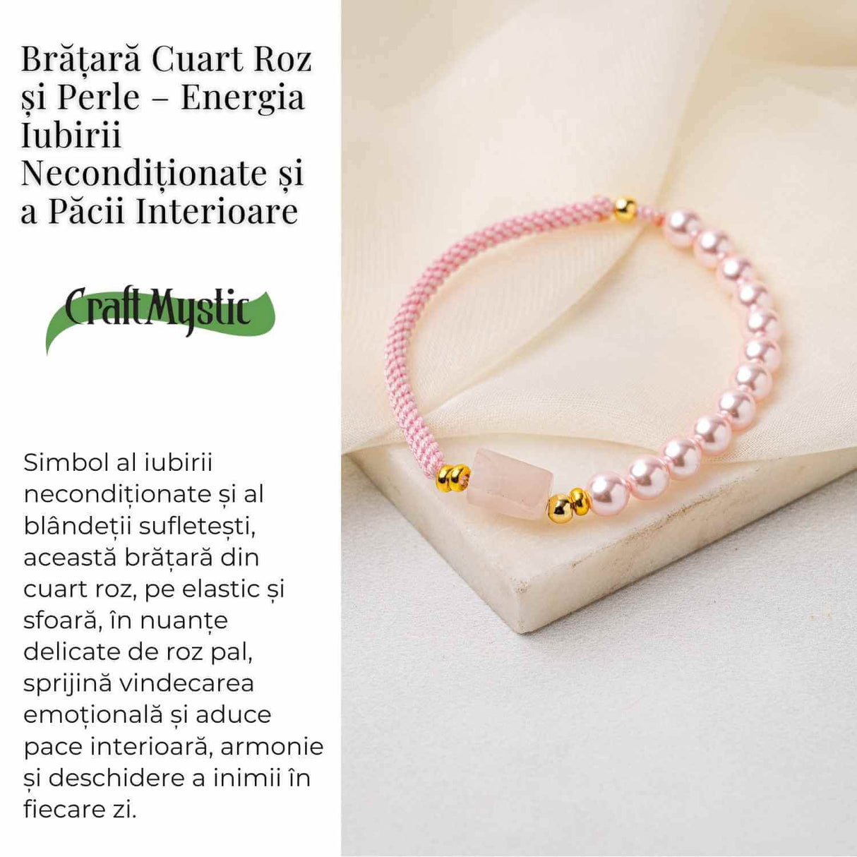 Bratara Cuart Roz si Perle - Energie de Iubire, Delicatețe si Armonie Interioara