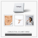 Iubire si Delicatețe - Colier din Cuart Roz Fatetat cu Fundita