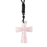 Iubire si Armonie - Colier Cruce din Cuart Roz Natural