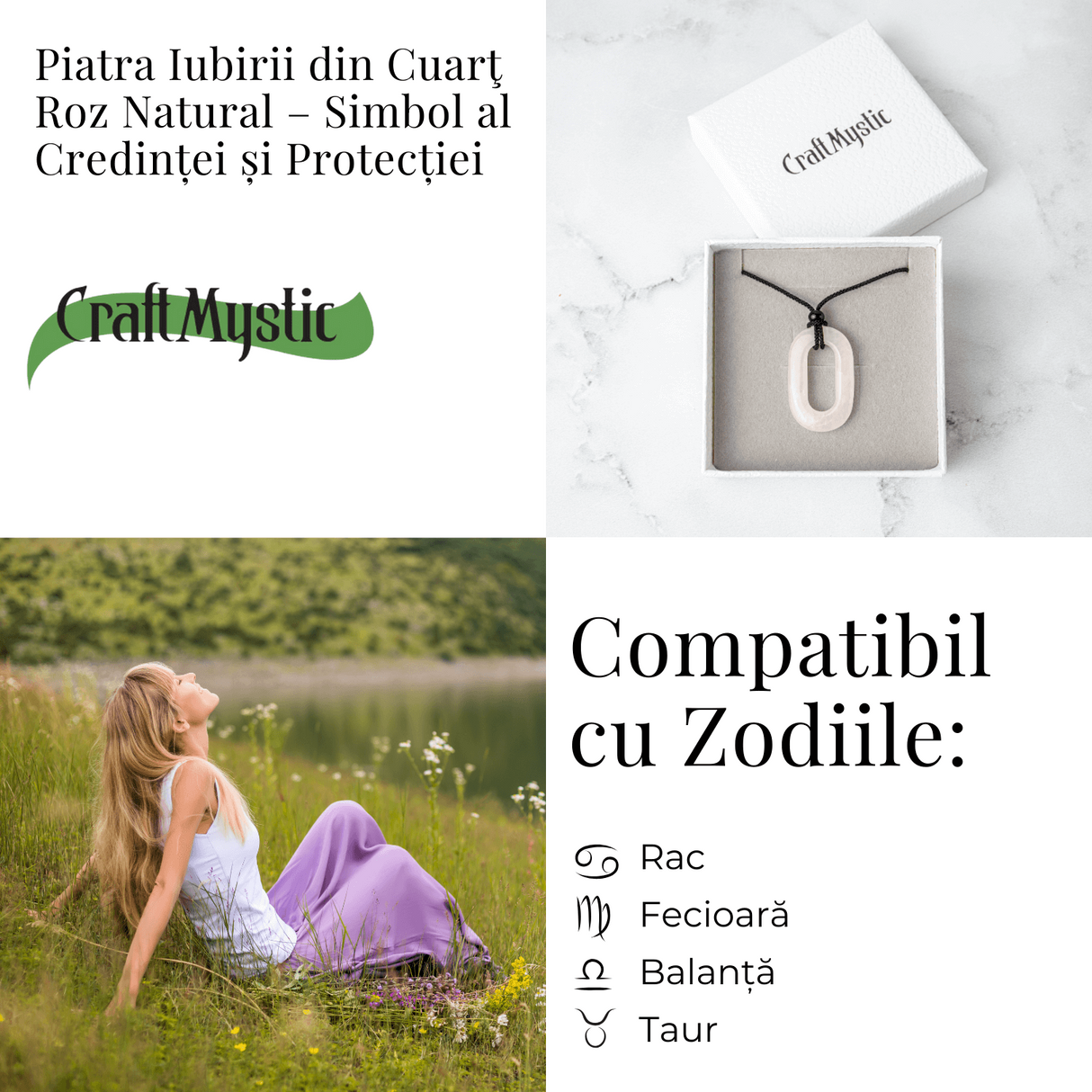 Iubire si Armonie - Colier Oval cu Cuart Roz Natural