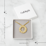 Credinta si Protectie - Colier Cruce cu Zirconiu si Coroana Circulara, Placat Auriu