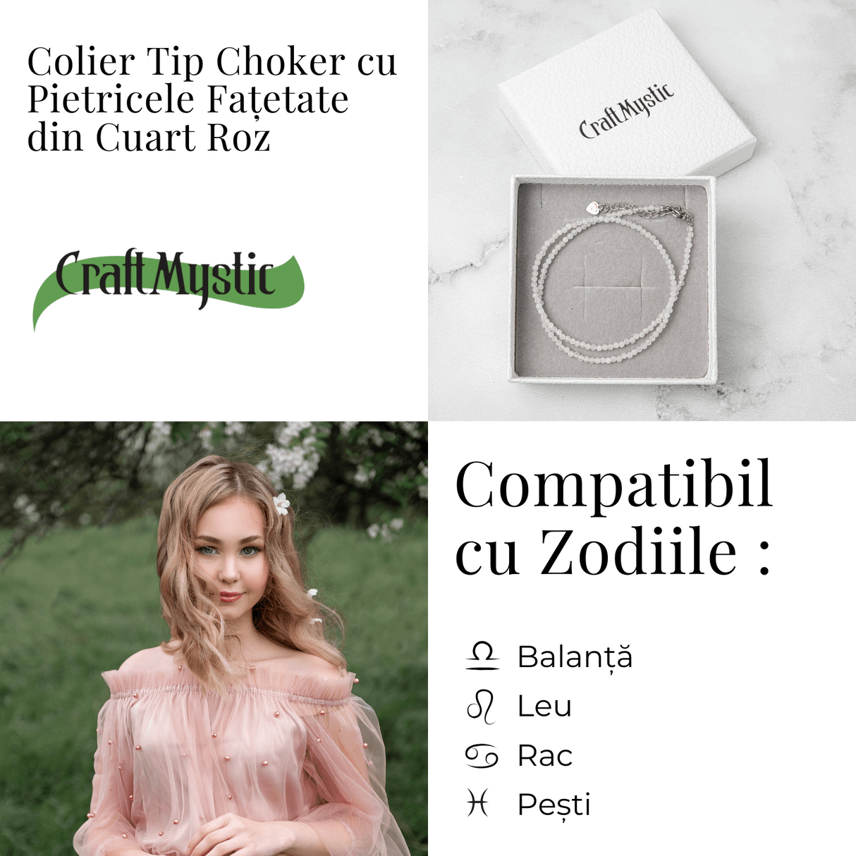Iubire si Delicatete - Choker din Otel Inoxidabil cu Cuart Roz fatetat
