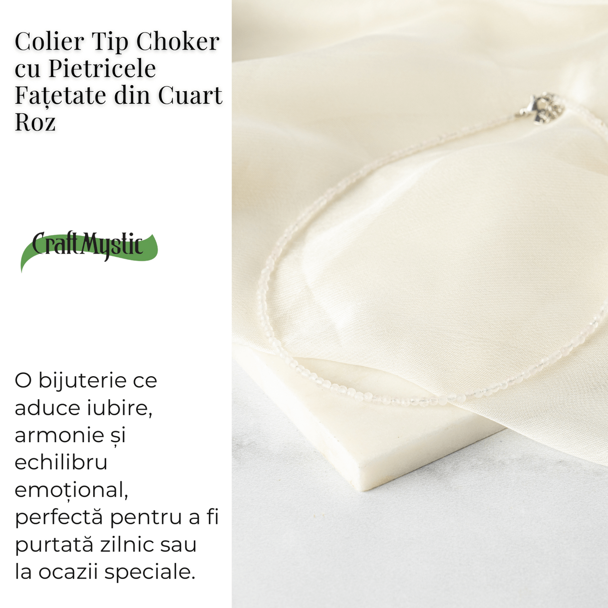 Iubire si Delicatete - Choker din Otel Inoxidabil cu Cuart Roz fatetat