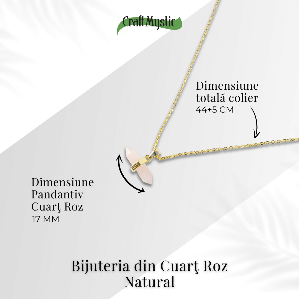 Colier cu Pandantiv Dublu Punct din Cuart Roz si Lant Auriu