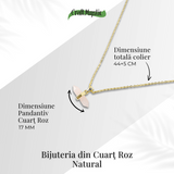 Colier cu Pandantiv Dublu Punct din Cuart Roz si Lant Auriu