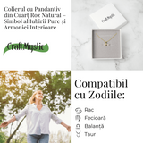 Colier cu Pandantiv Dublu Punct din Cuart Roz si Lant Auriu