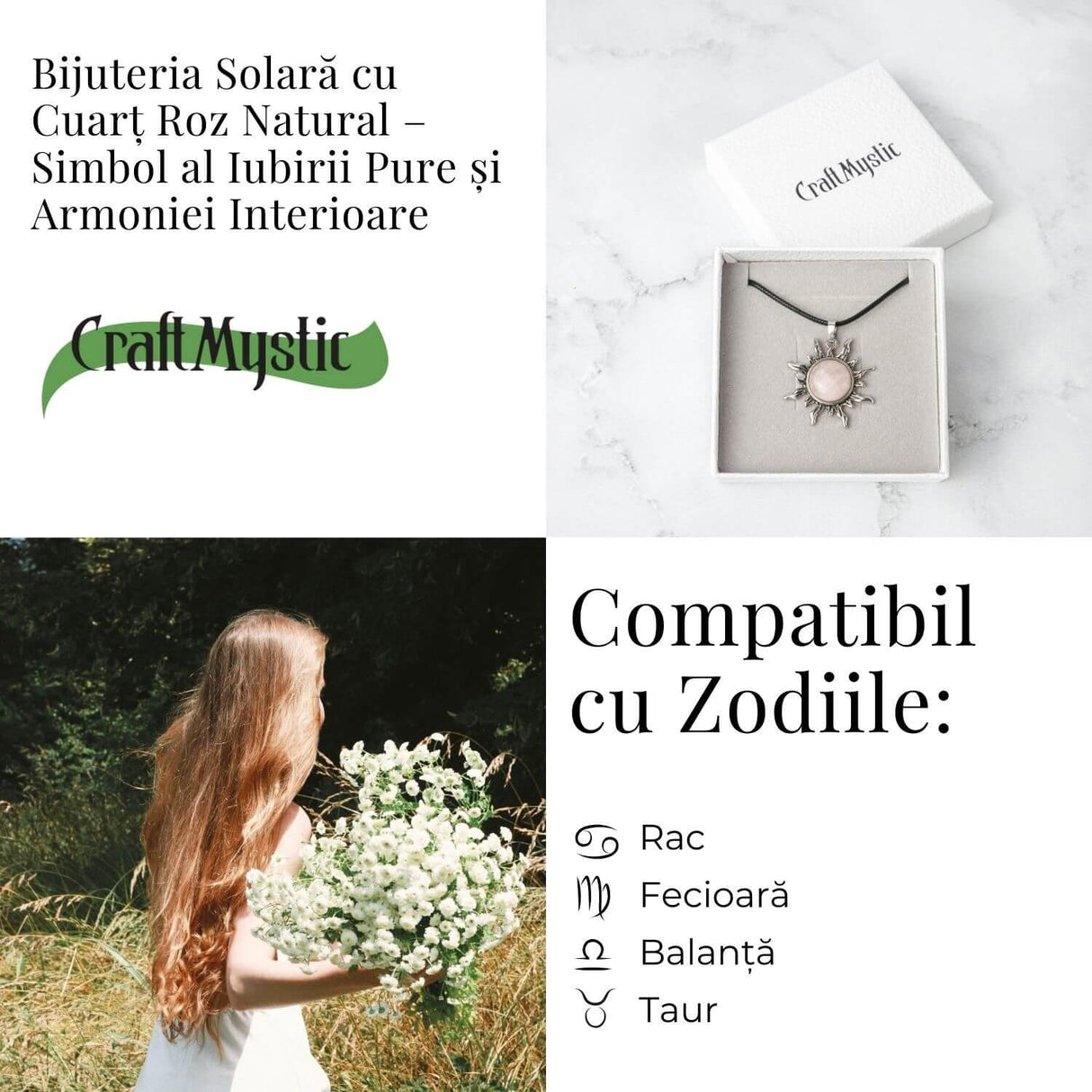 Iubire si Armonie - Colier Soare cu Cuart Roz Natural