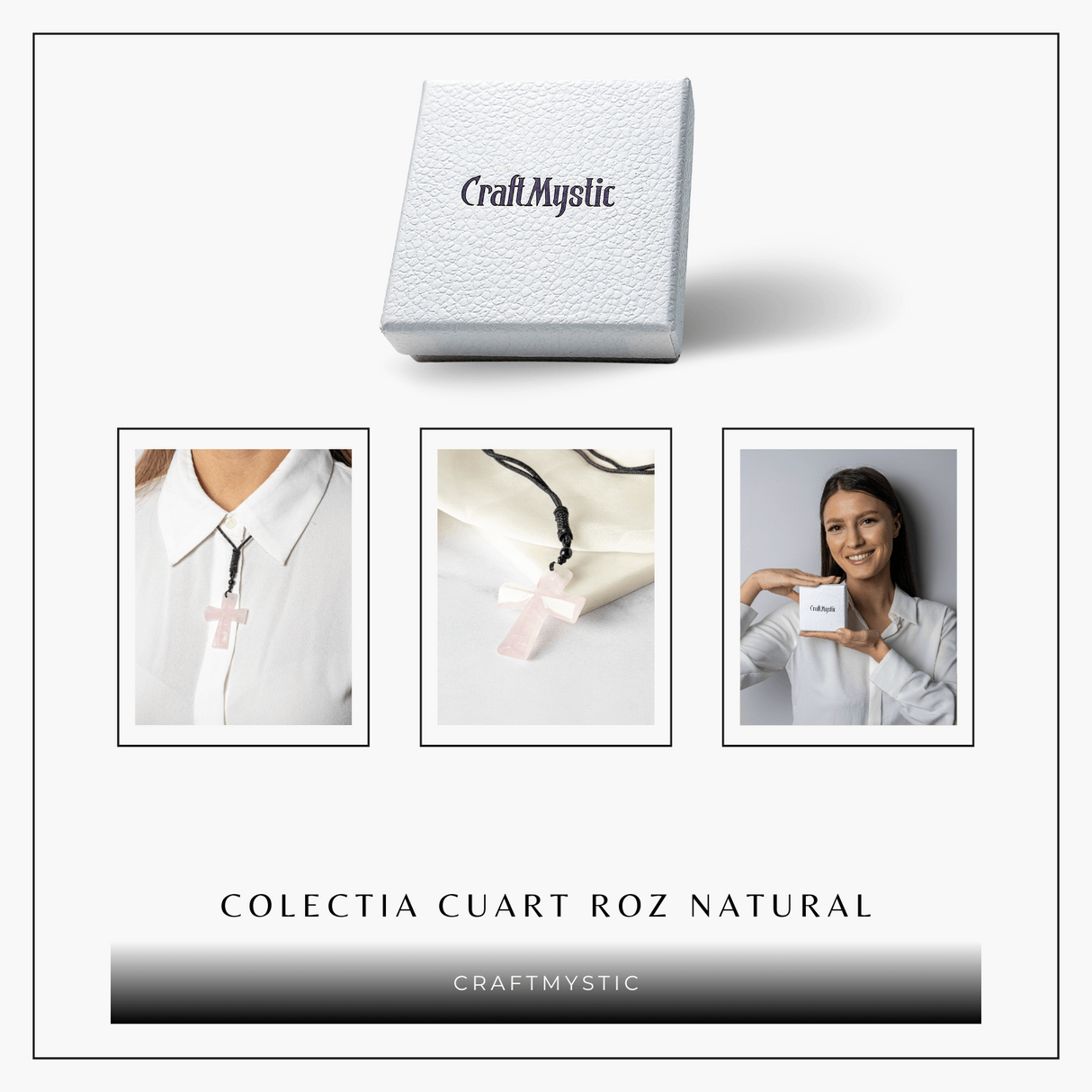 Iubire si Armonie - Colier Cruce din Cuart Roz Natural