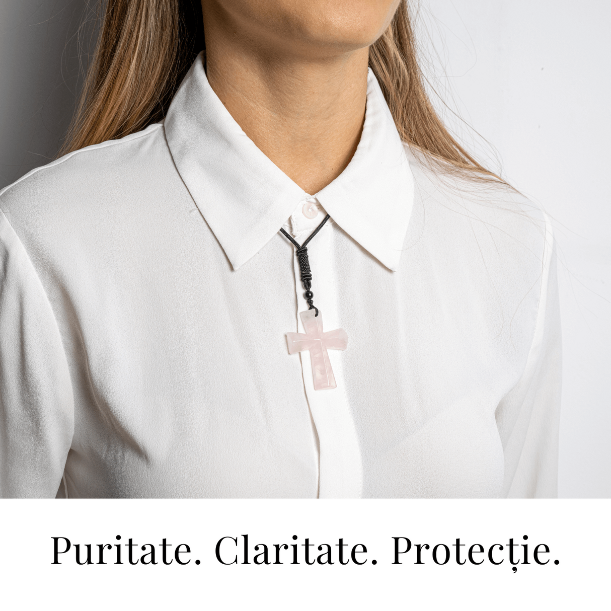 Iubire si Armonie - Colier Cruce din Cuart Roz Natural