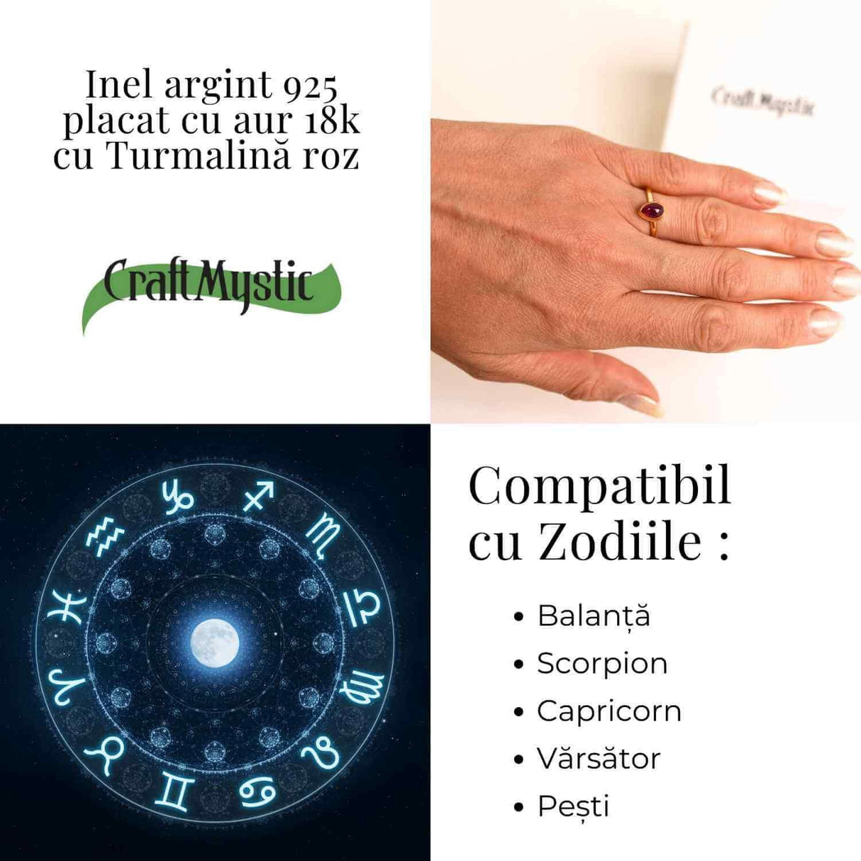 Inel argint 925 placat cu aur 18k cu turmalina roz ovala - piatra iubirii, armoniei si compasiunii
