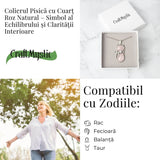 Iubire si Armonie - Colier Pisica din Otel Inoxidabil cu Cuart Roz