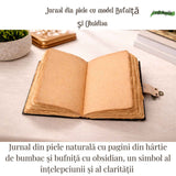 Jurnal din piele naturala cu Bufnita si Obsidian 20x15 cm – Protectie si Claritate Interioara