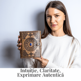 Jurnal din piela naturala autentic cu coperta gravata si piatra naturala Lapis Lazuli si hartie bumbac alba