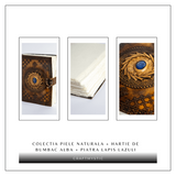 Jurnal din piele naturala cu Lapis Lazuli si hartie de bumbac - Calatorie interioara in stil vintage