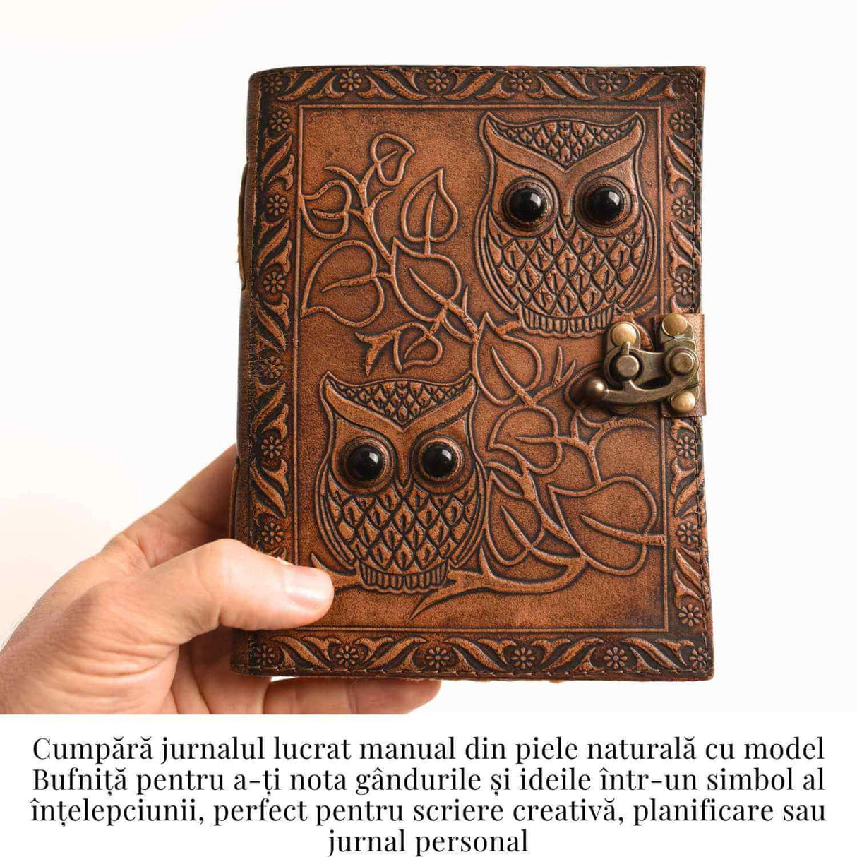 Jurnal piele naturala cu bufnite si obsidian – Intelepciune si protectie