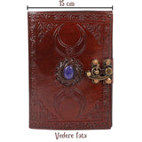 Jurnal din Piele design cu Tripla Luna si piatra semipretioasa Lapis Lazuli - Hartie Vintage tip pergament Ideal pentru Schite si Notite, 20 x 15 cm cm