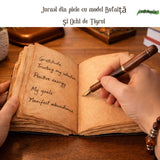 Jurnal din piele naturala model Bufnita si Ochi de Tigru 17x13 cm – Intelepciune si Claritate Interioara