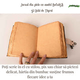 Jurnal din piele naturala model Bufnita si Ochi de Tigru 17x13 cm – Intelepciune si Claritate Interioara