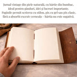Jurnal Vintage din Piele Naturala Legatura Timpului | Hartie din Bumbac 18x13 cm
